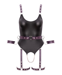 Body à jarretelles ouvert avec menottes - Cottelli Bondage