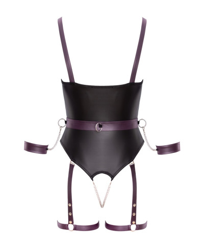 Body à jarretelles ouvert avec menottes - Cottelli Bondage