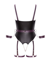 Body à jarretelles ouvert avec menottes - Cottelli Bondage