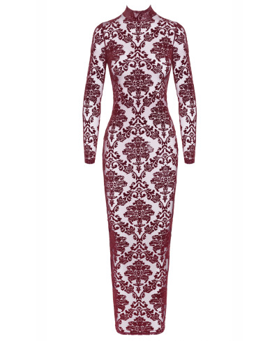 Robe fendue en tulle floqué Kink Royal F383 - Noir Handmade