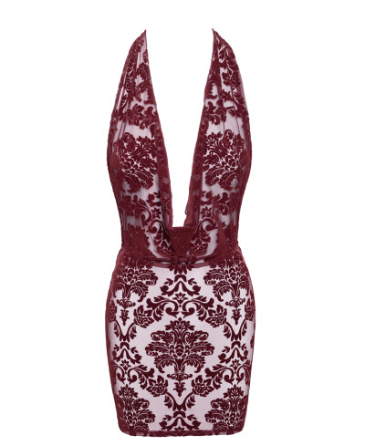 Mini robe dos nu en tulle floqué Kink Royal F385 - Noir Handmade