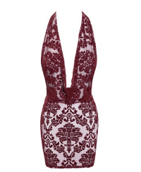 Mini robe dos nu en tulle floqué Kink Royal F385 - Noir Handmade